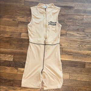 Fashion Nova Tan Jumpsuit with Sporty Design